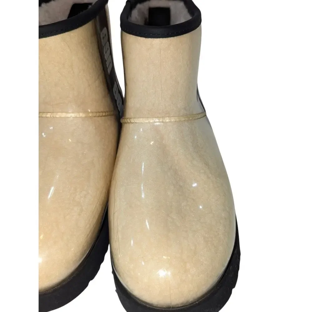 Ugg Classic Mini Clear Natural /Black Women’s Waterproof Rain Boots US 8 Good